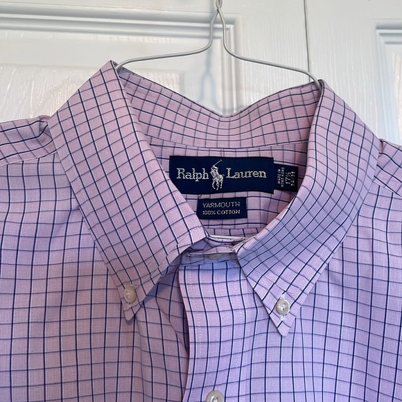 Men’s 17.5” Polo Ralph Lauren Purple check Button Down Shirt blue logo Yarmouth - Picture 8 of 9